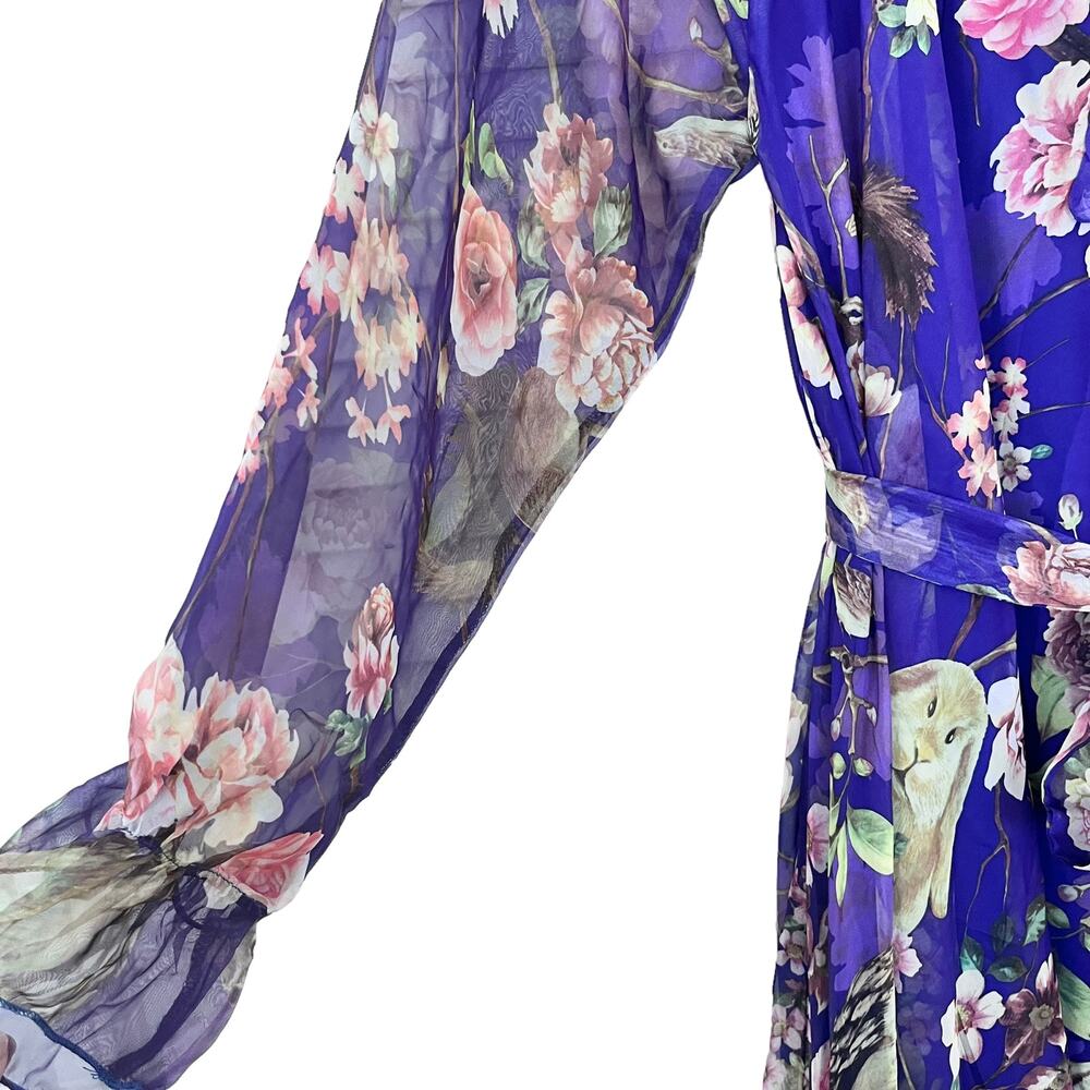 Floral Purple Chiffon Boho Maxi Dress Woodland Print Ruffle Long Sleeve XL NWT - Picture 3 of 9